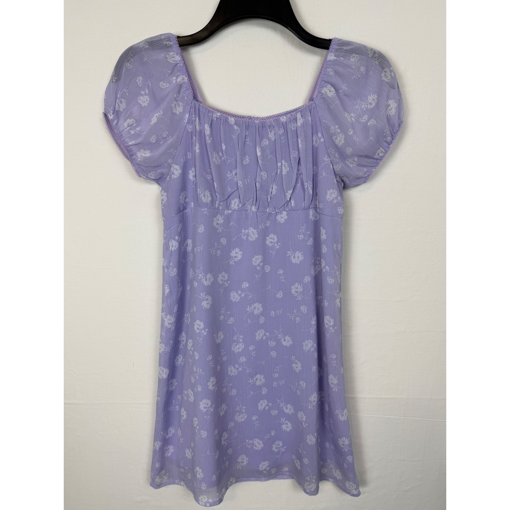 Art Class Girls Dress L 10/12 Purple Floral Puff Sleeve Square Neck Mini
